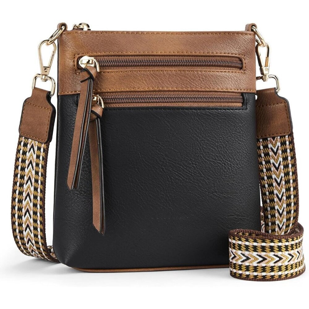 Women's Crossbody Bag Nylon Multiple Zipper Pockets Jacquard Strap Lightweight